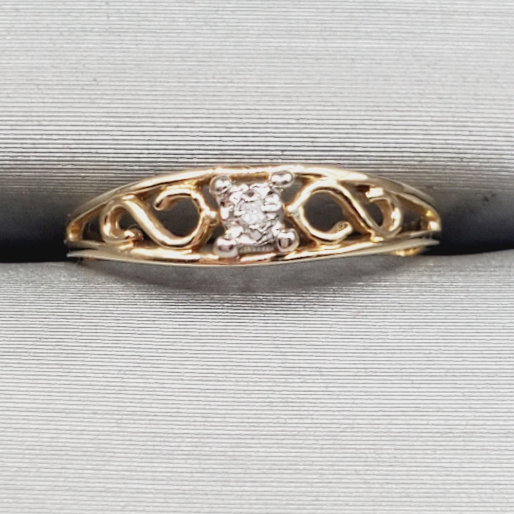 10K Yellow Gold Scroll Diamond Accent Ring - Tiny Baby Ring Knuckle Ring - Picture 11 of 11